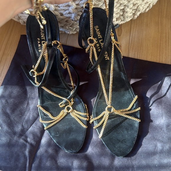 Saint Laurent Black and Gold Chain Heels - Picture 4 of 9